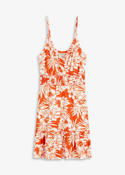 bedrucktes Trägerkleid aus softem Viskose-Mix in orange von vorne - bonprix