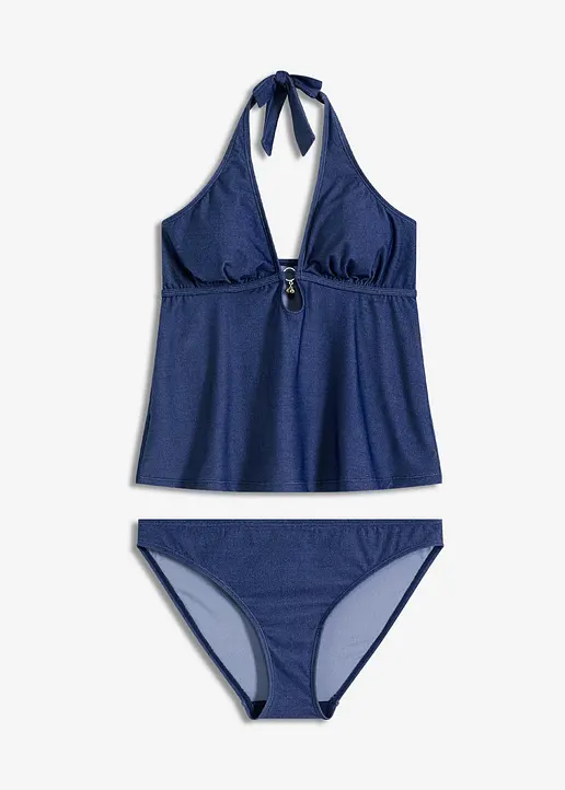 Tankini (2-tlg.Set) in Jeansoptik in blau von vorne - bonprix