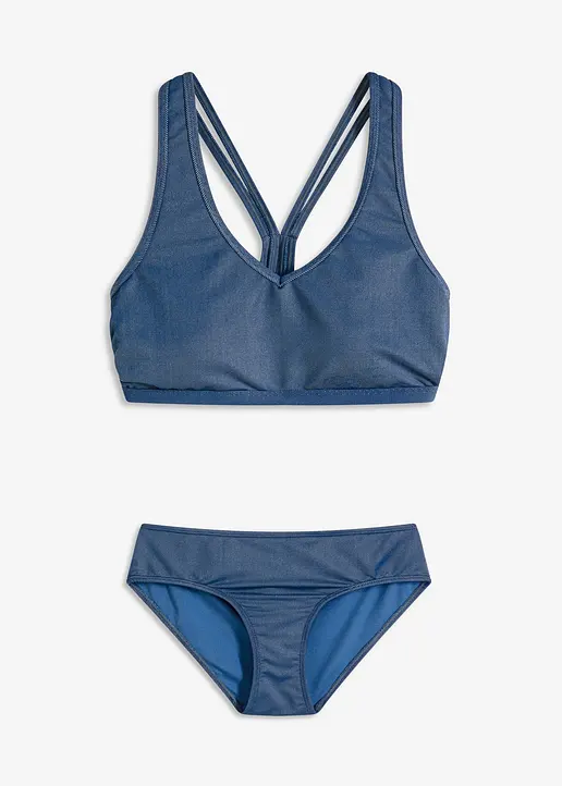 Bustier Bikini (2-tlg.Set) in Jeansoptik in blau von vorne - bonprix