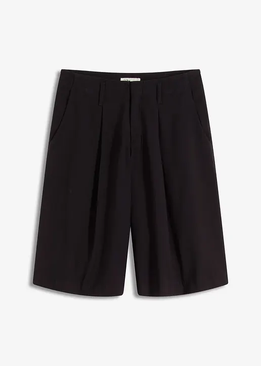 Weite Bundfalten Bermuda in schwarz von vorne - bonprix