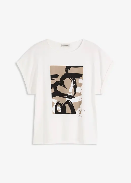 Shirt mit Viskose und Glitzersteinen in weiß von vorne - bonprix