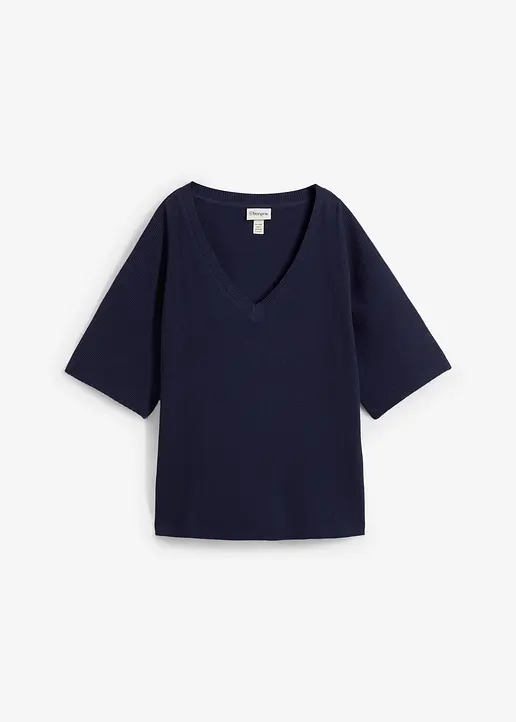 Strukturshirt aus reiner Baumwolle in blau von vorne - bonprix
