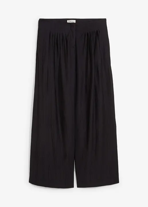 Palazzo-Hose aus strukturiertem Crinkle-Viskose-Mix in schwarz von vorne - bonprix