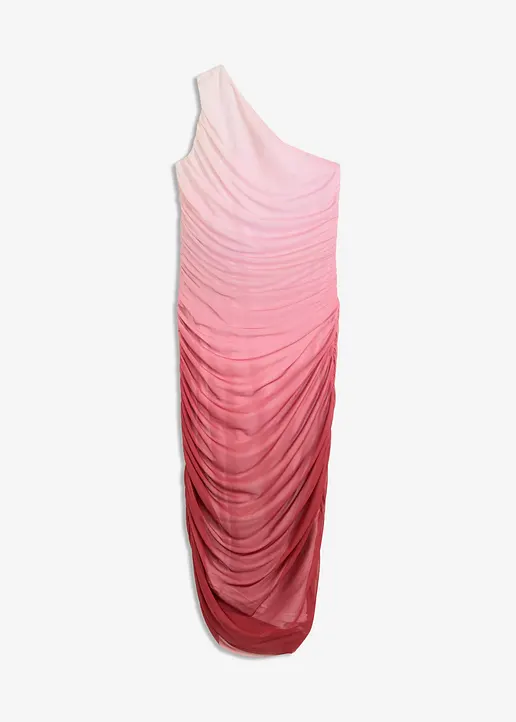 One-Shoulder-Kleid mit Mesheinsatz in rot von vorne - bonprix