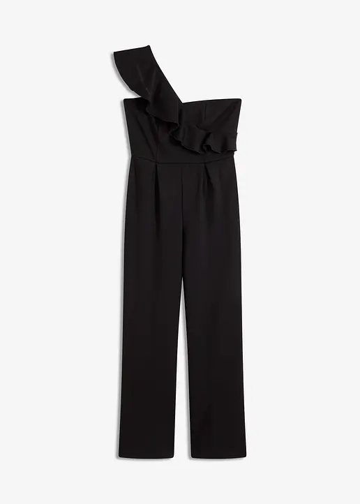 One-Shoulder-Jumpsuit aus leichter Viskose in schwarz von vorne - bonprix