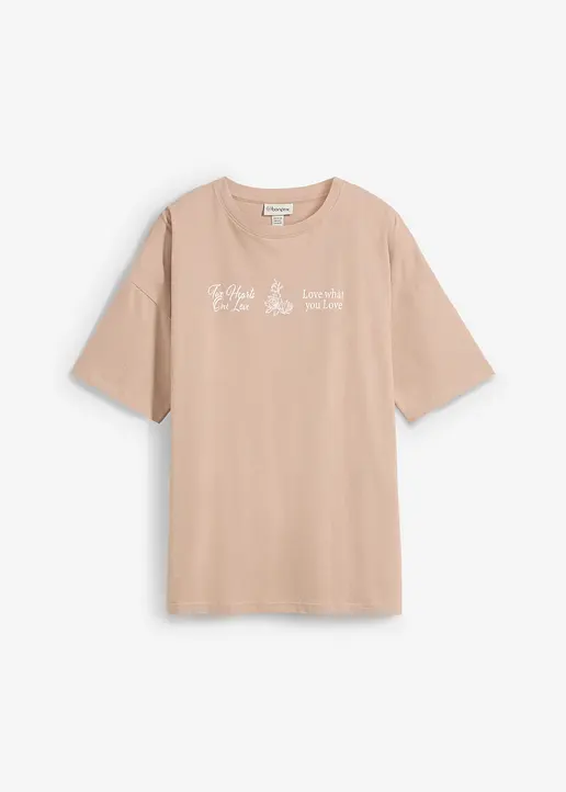 Longshirt aus reiner Bio-Baumwolle in beige von vorne - bonprix