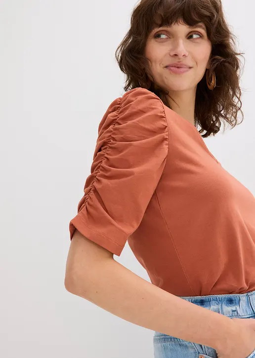 Shirt mit Puffärmeln in braun (Detailaufnahme) - bonprix