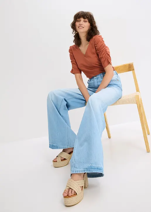 Shirt mit Puffärmeln in braun im Look (Totalaufnahme) - bonprix