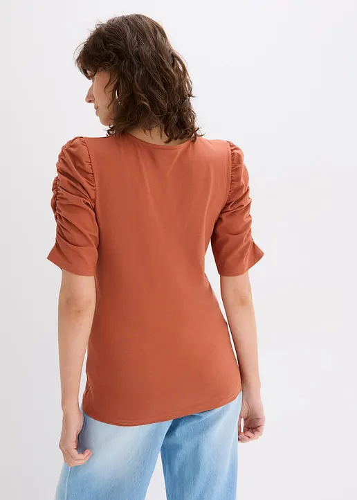 Shirt mit Puffärmeln in braun von hinten (im Anschnitt) - bonprix