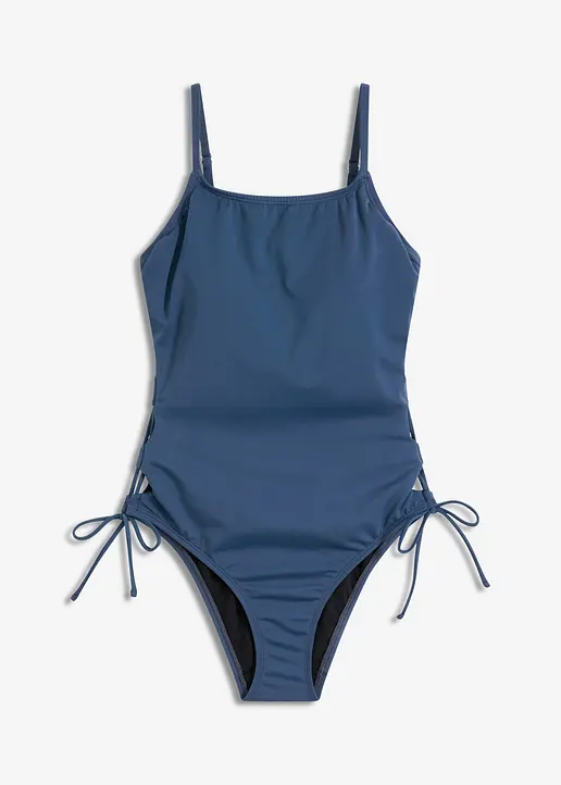Badeanzug mit Schnürung in blau von vorne - bonprix