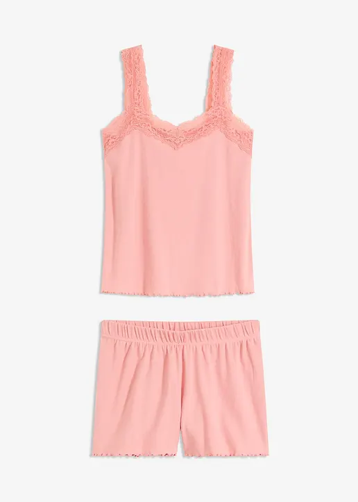 Shorty mit zartem Spitzenbesatz in rosa von vorne - bonprix