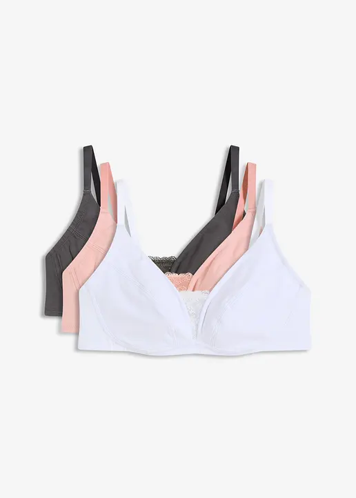 BH ohne Bügel mit weicher Bio-Baumwolle (3er Pack) in rosa von vorne - bonprix