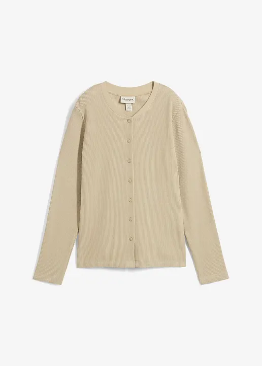 Shirtjacke aus reiner Baumwolle in beige von vorne - bonprix