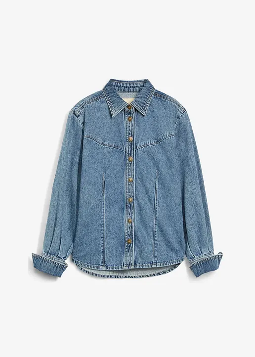 Jeansbluse in blau von vorne - bonprix