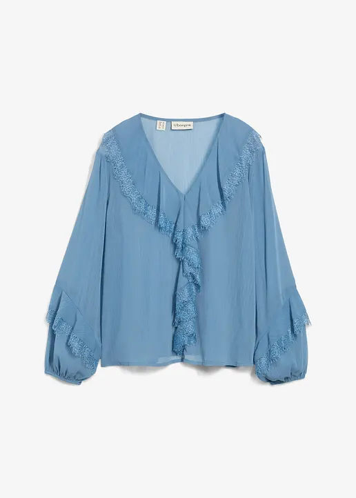 Chiffonbluse in blau von vorne - bonprix