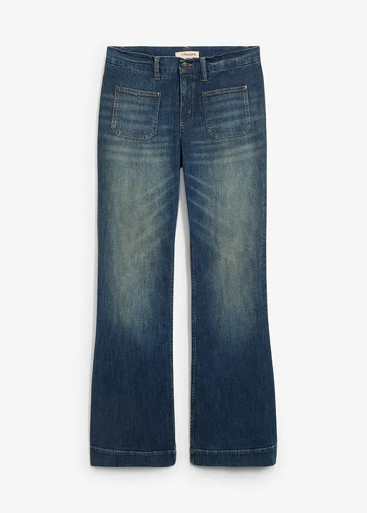 Flared-Jeans, Mid Waist in blau von vorne - bonprix
