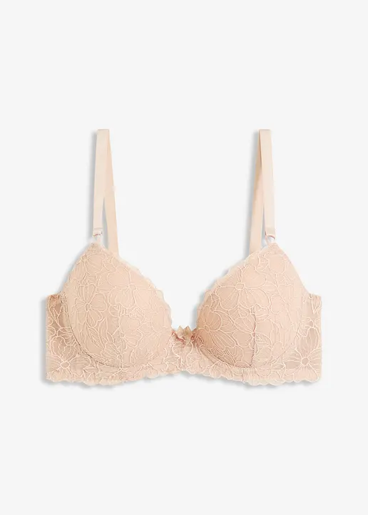 Schalen-BH mit blumiger Stickerei in beige von vorne - bonprix