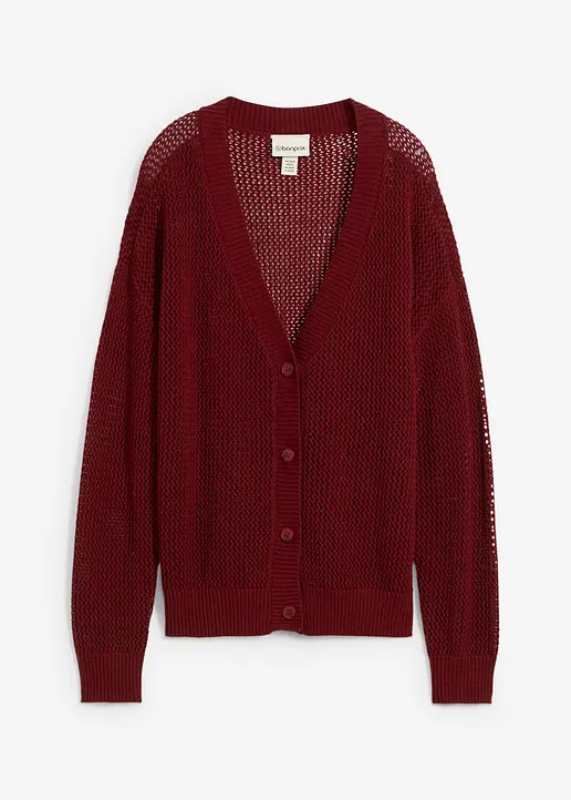 Ajour-Strickjacke in rot von vorne - bonprix