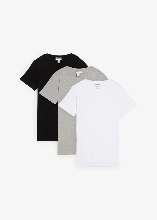 T-Shirt aus reiner Bio-Baumwolle (3er Pack) in schwarz von vorne - bonprix