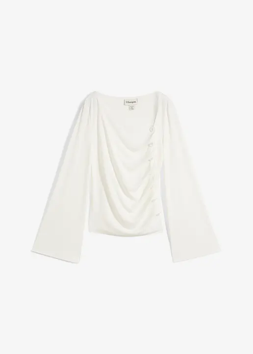 Langarmshirt aus Rippe in weiß von vorne - bonprix
