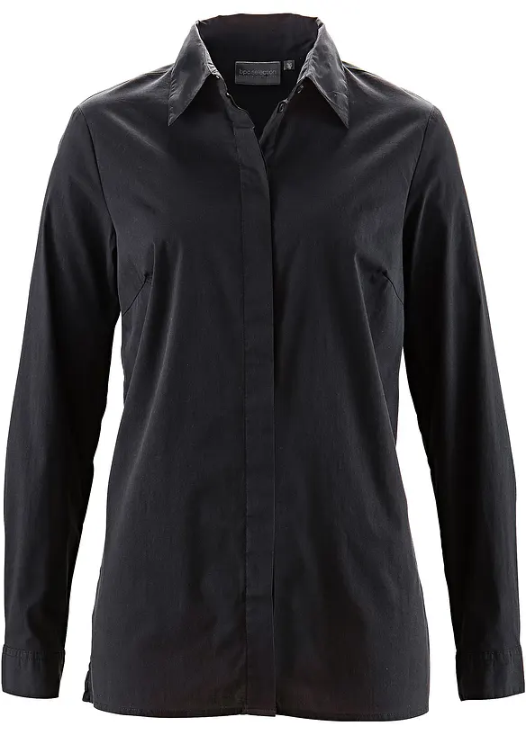 Long-Stretch-Bluse in schwarz von vorne - bpc selection