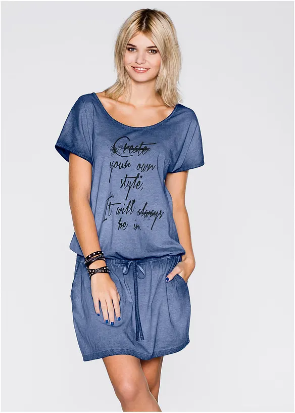 Jerseykleid in blau von vorne (Totalaufnahme) - bonprix