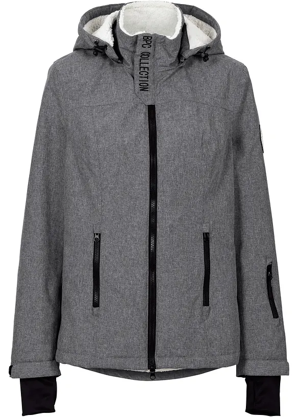 wasserdichte Outdoor-Funktions-Jacke mit Teddyfleece in grau von vorne - bonprix