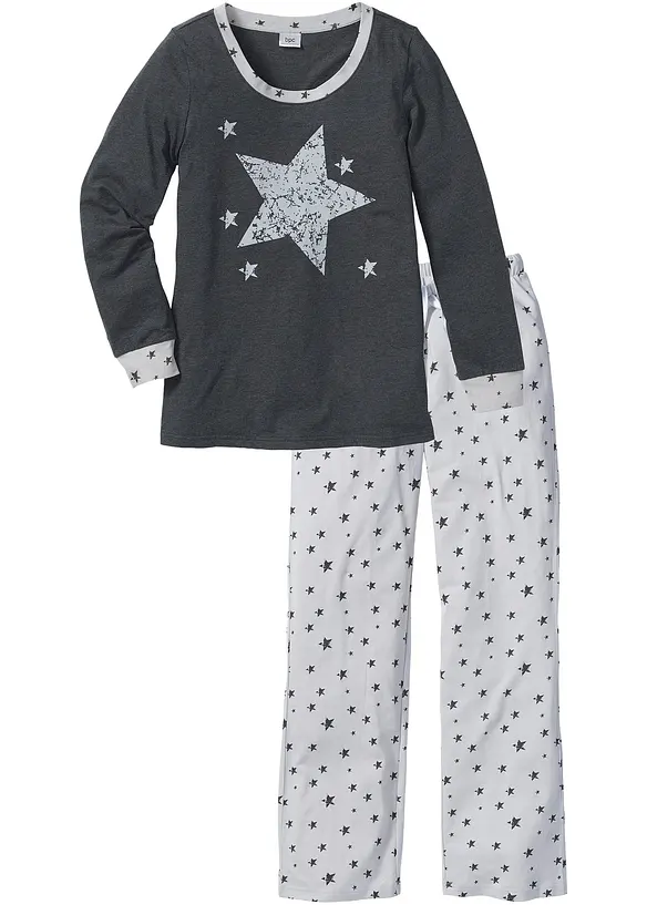 Pyjama mit Bio-Baumwolle in grau von vorne - bonprix