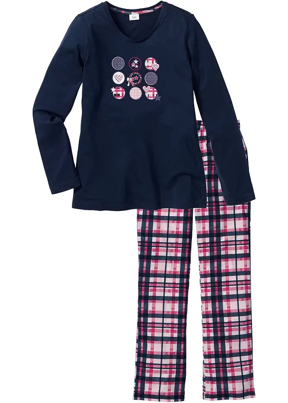 Pyjama aus reiner Bio-Baumwolle in blau von vorne - bonprix