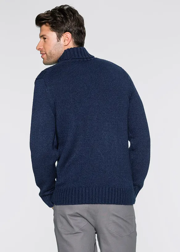 Rollkragenpullover mit Zopfmuster in blau von hinten (im Anschnitt) - bonprix
