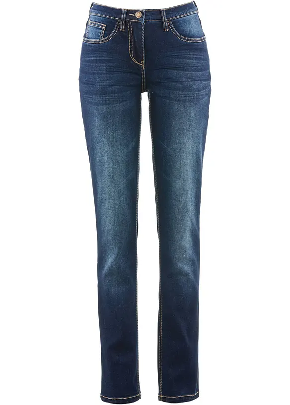 Straight Jeans Mid Waist, Stretch in blau von vorne - bonprix