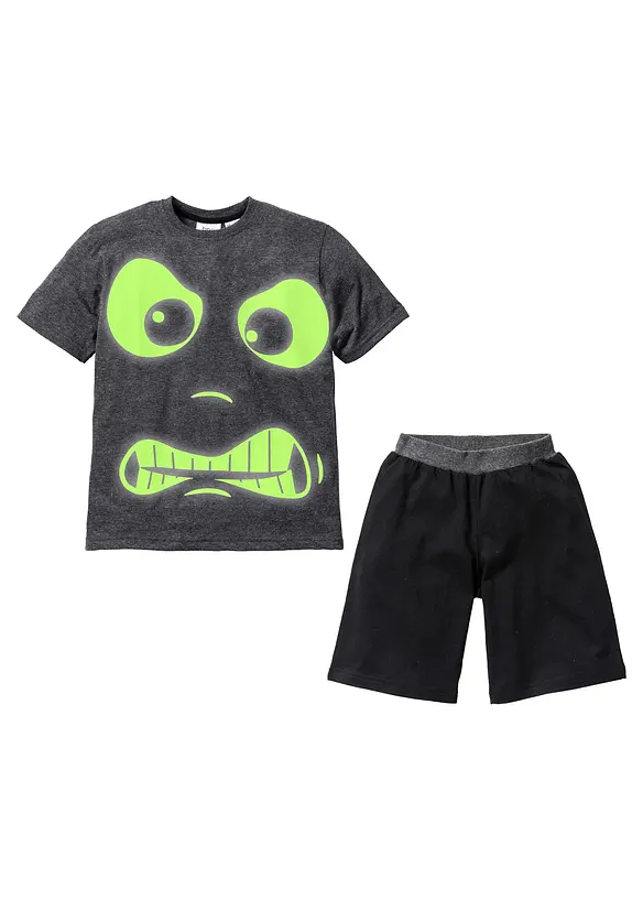 Shorty mit nachtleuchtendem Druck (2-tlg. Set) in grau - bonprix