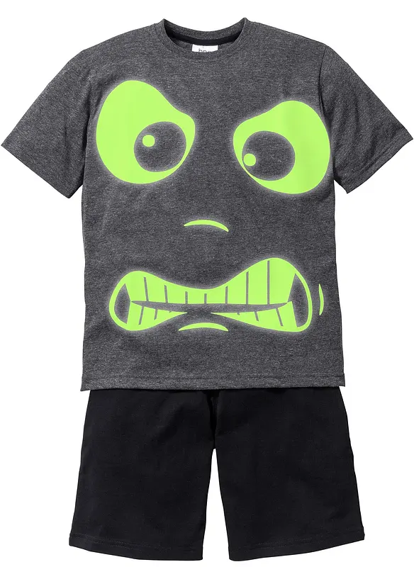 Shorty mit nachtleuchtendem Druck (2-tlg. Set) in grau von vorne - bonprix