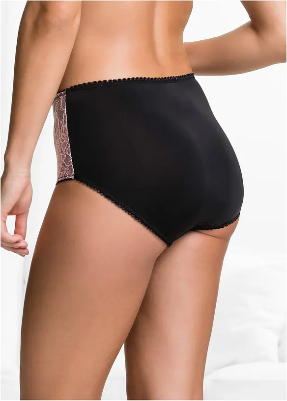 Maxislip aus Microfaser und mit Spitze (3er Pack) in schwarz von hinten - bonprix