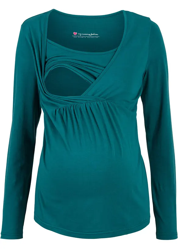 2-in-1 Umstands- und Stillshirt aus Bio-Baumwolle in petrol von vorne - bonprix 2-in-1 Umstands- und Stillshirt aus Bio-Baumwolle in petrol von vorne - bonprix