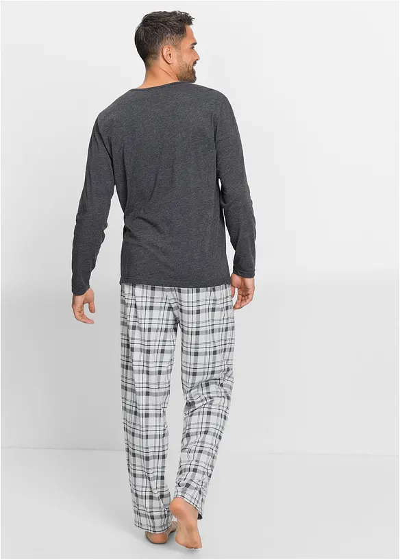 Pyjama mit Bio-Baumwolle mit langen Ärmeln in grau von hinten (Totalaufnahme) - bonprix