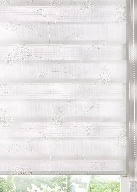 Besticktes Doppelrollo mit Blumen in weiß geschlossen (Detailaufnahme) - bonprix Besticktes Doppelrollo mit Blumen in weiß geschlossen (Detailaufnahme) - bonprix