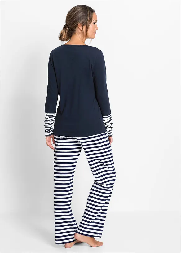 Pyjama aus reiner Bio-Baumwolle in blau von hinten (Totalaufnahme) - bonprix