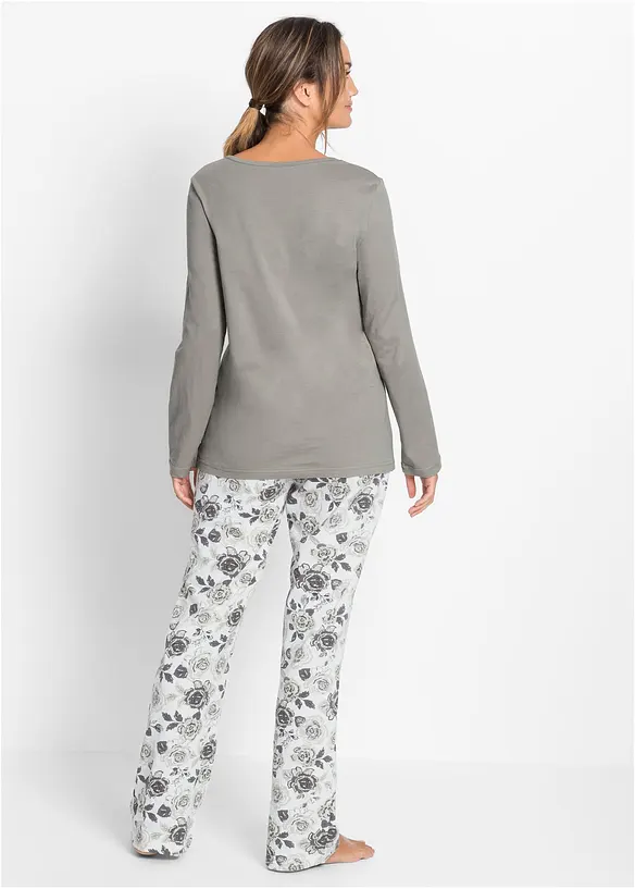 Pyjama aus reiner Bio-Baumwolle in grau von hinten (Totalaufnahme) - bonprix