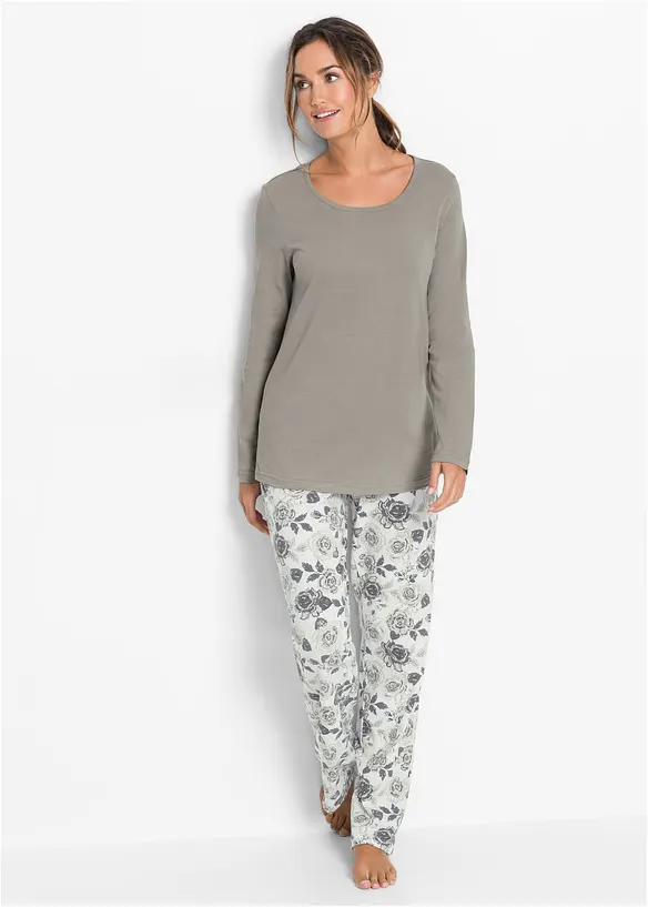 Pyjama aus reiner Bio-Baumwolle in grau von vorne (Totalaufnahme) - bonprix