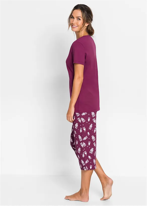 Capri Pyjama mit kurzen Ärmeln in lila von hinten (Totalaufnahme) - bonprix
