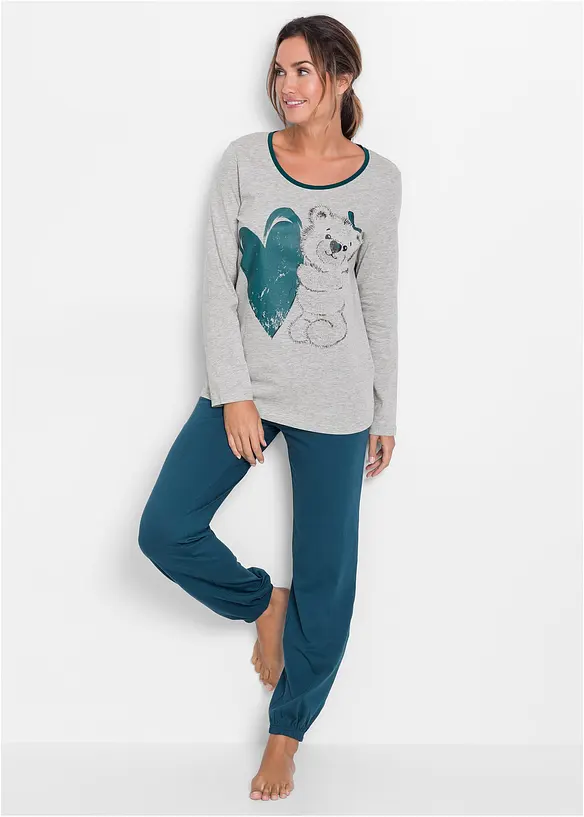 Pyjama mit Bio-Baumwolle in petrol von vorne (Totalaufnahme) - bonprix