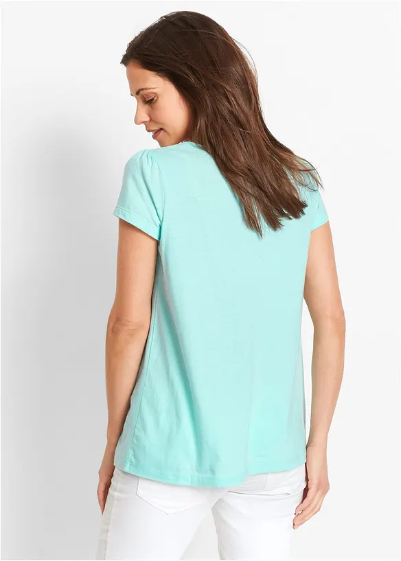 Baumwoll Shirt mit Spitze, Kurzarm in blau von hinten (im Anschnitt) - bonprix