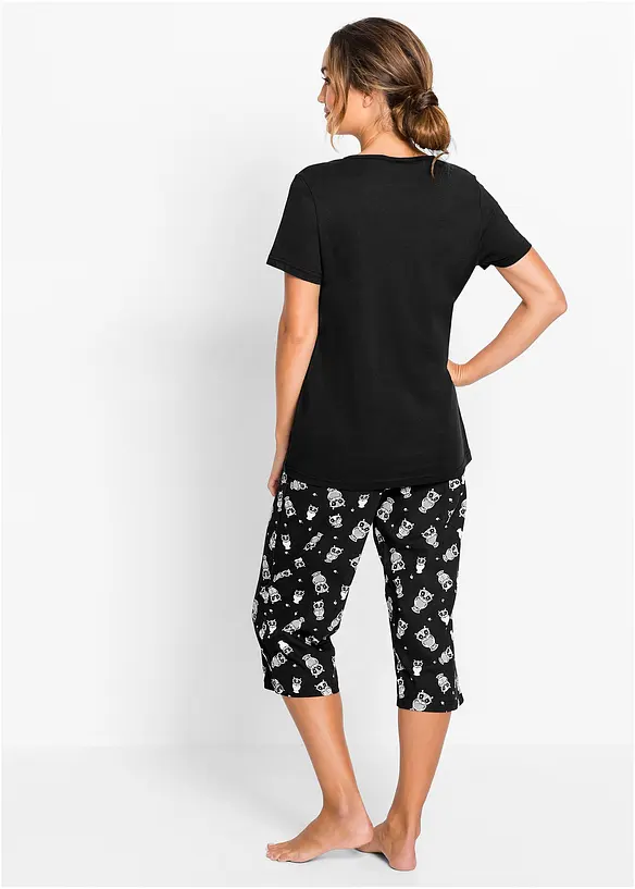 Capri Pyjama mit kurzen Ärmeln in schwarz von hinten (Totalaufnahme) - bonprix