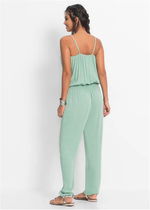 Jumpsuit aus strukturierter Viskose in grün von hinten (Totalaufnahme) - bonprix Jumpsuit aus strukturierter Viskose in grün von hinten (Totalaufnahme) - bonprix