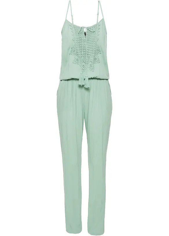 Jumpsuit aus strukturierter Viskose in grün von vorne - bonprix Jumpsuit aus strukturierter Viskose in grün von vorne - bonprix
