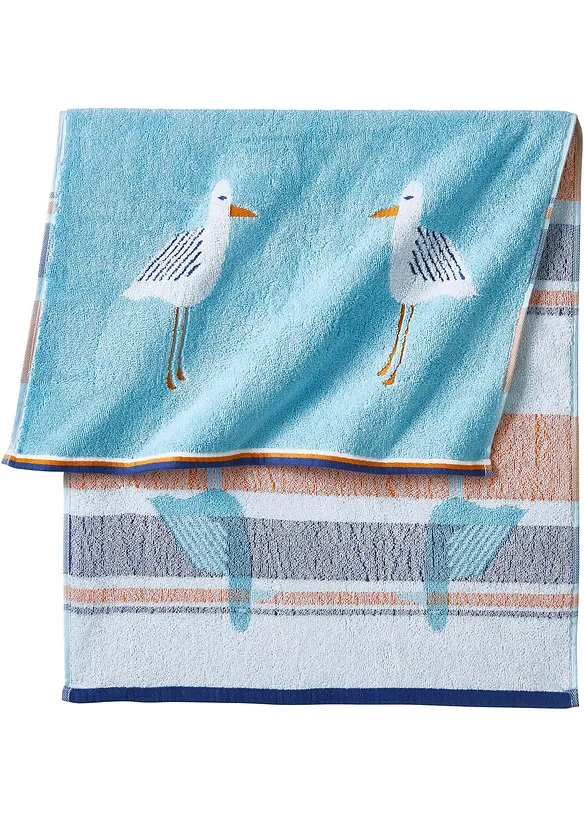 Baumwoll-Handtuch mit Möwen Design in blau - bonprix