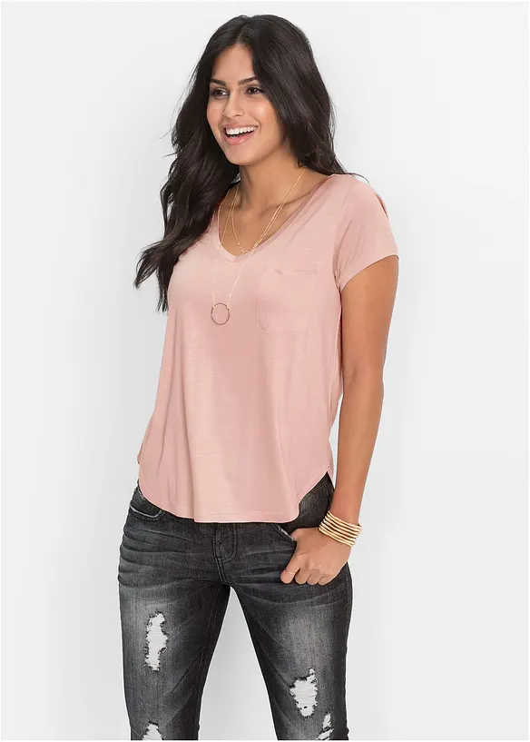 T-Shirt aus softer Viskose in rosa von vorne (im Anschnitt) - bonprix