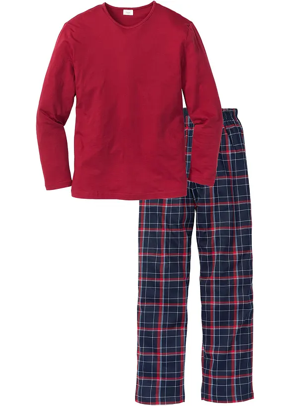 Pyjama aus reiner Bio-Baumwolle mit langen Ärmeln. in rot von vorne - bonprix