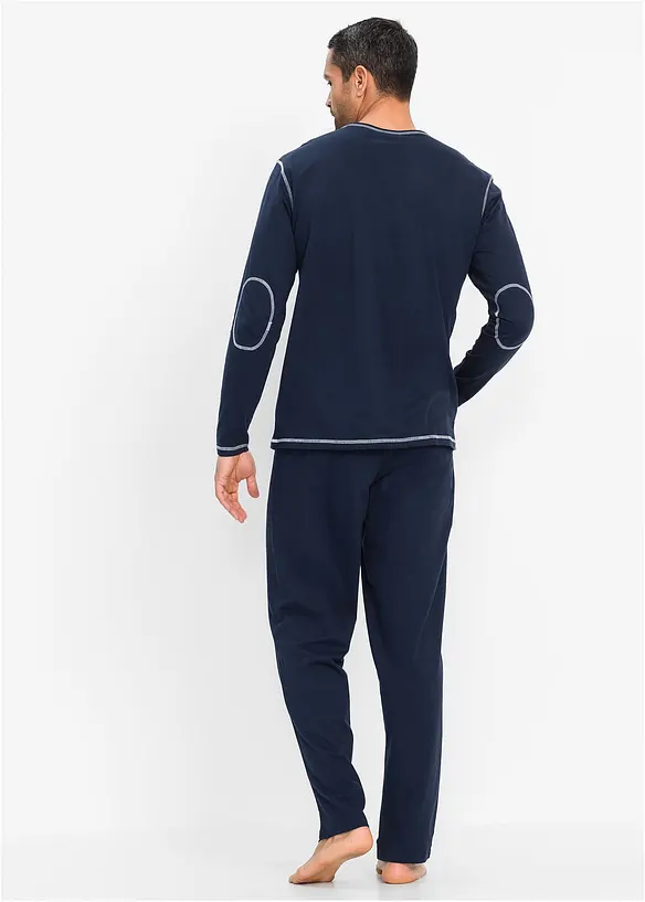 Pyjama aus reiner Baumwolle mit langen Ärmeln. in blau von hinten (Totalaufnahme) - bonprix
